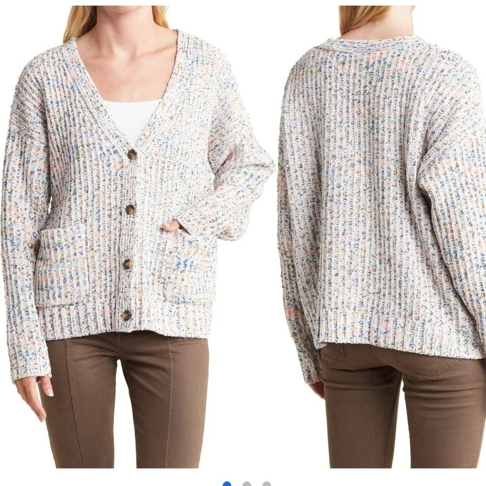 NWT Supplies by UnionBay Julianne Marled Knit Confetti Cardigan White Medium